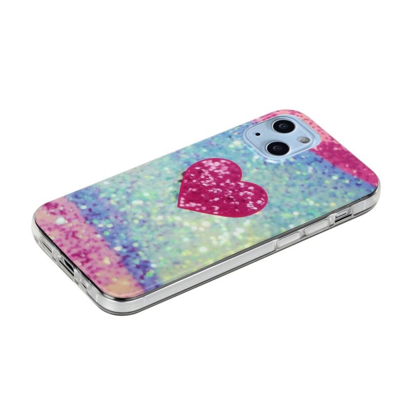 Kuori iPhone 14 Glitter Heart