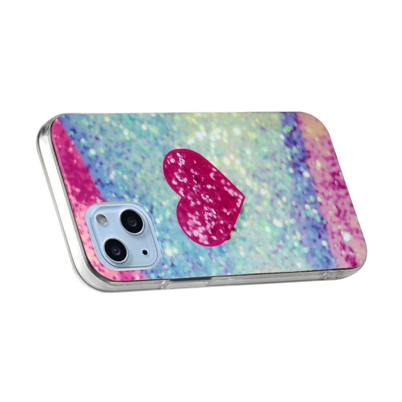 Kuori iPhone 14 Glitter Heart