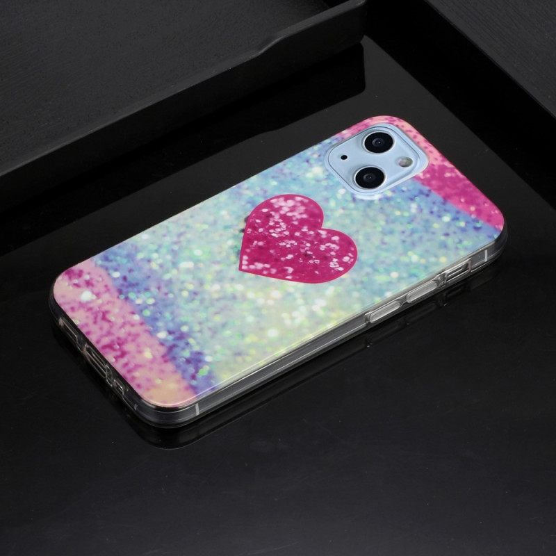 Kuori iPhone 14 Glitter Heart