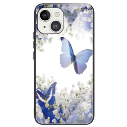 Kuori iPhone 14 Tempered Glass Blue Butterflies