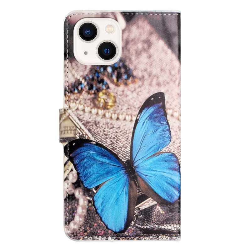 Nahkakotelo iPhone 14 Blue Butterfly