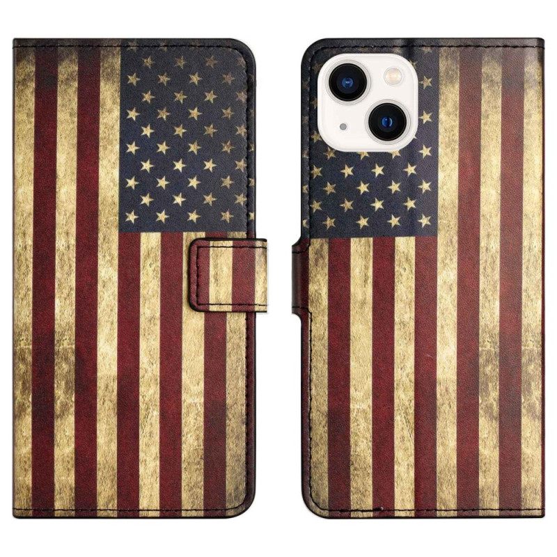 Nahkakotelo iPhone 14 Vintage Amerikan Lippu