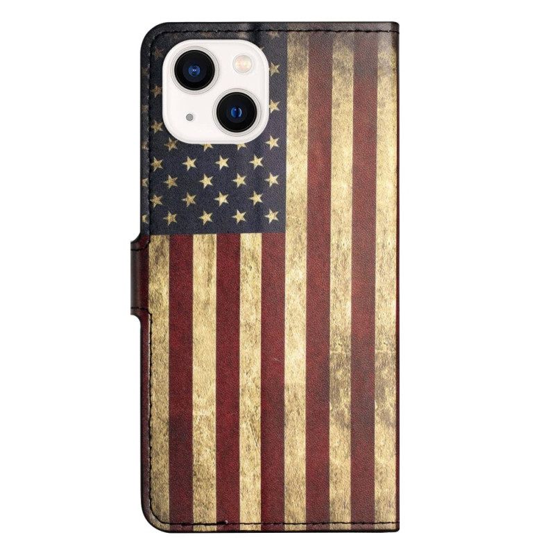 Nahkakotelo iPhone 14 Vintage Amerikan Lippu