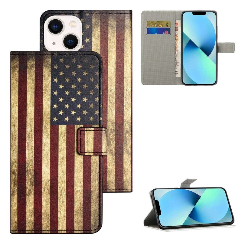 Nahkakotelo iPhone 14 Vintage Amerikan Lippu