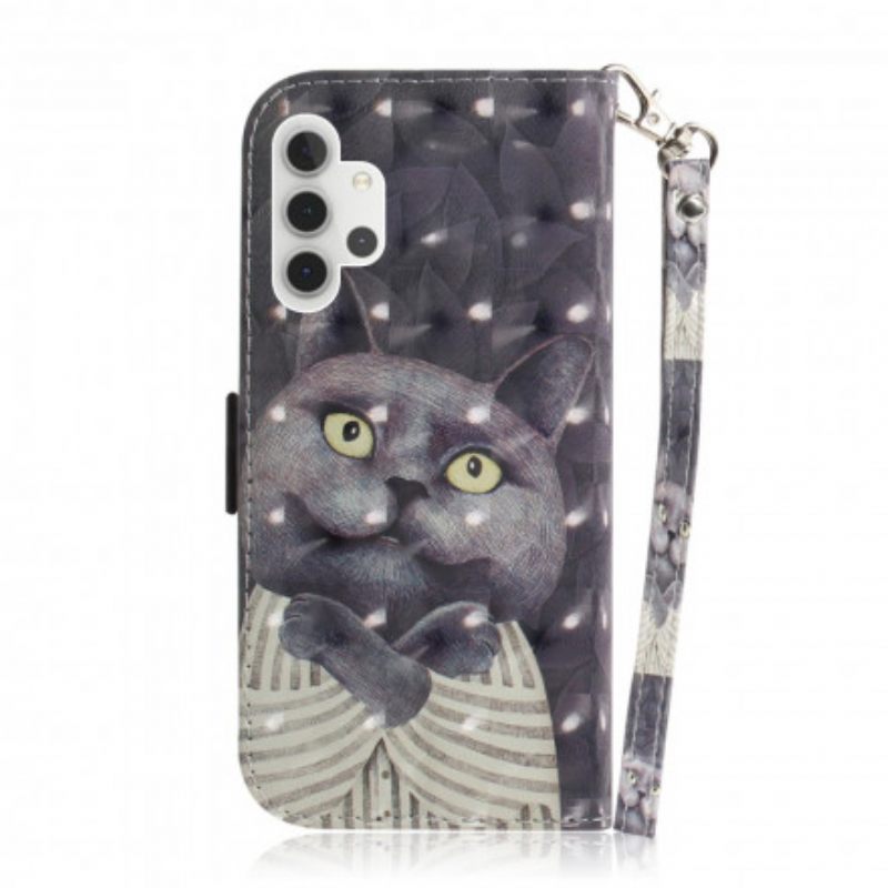 Flip Case Samsung Galaxy A32 5G Suojaketju Kuori Grey Thong Cat