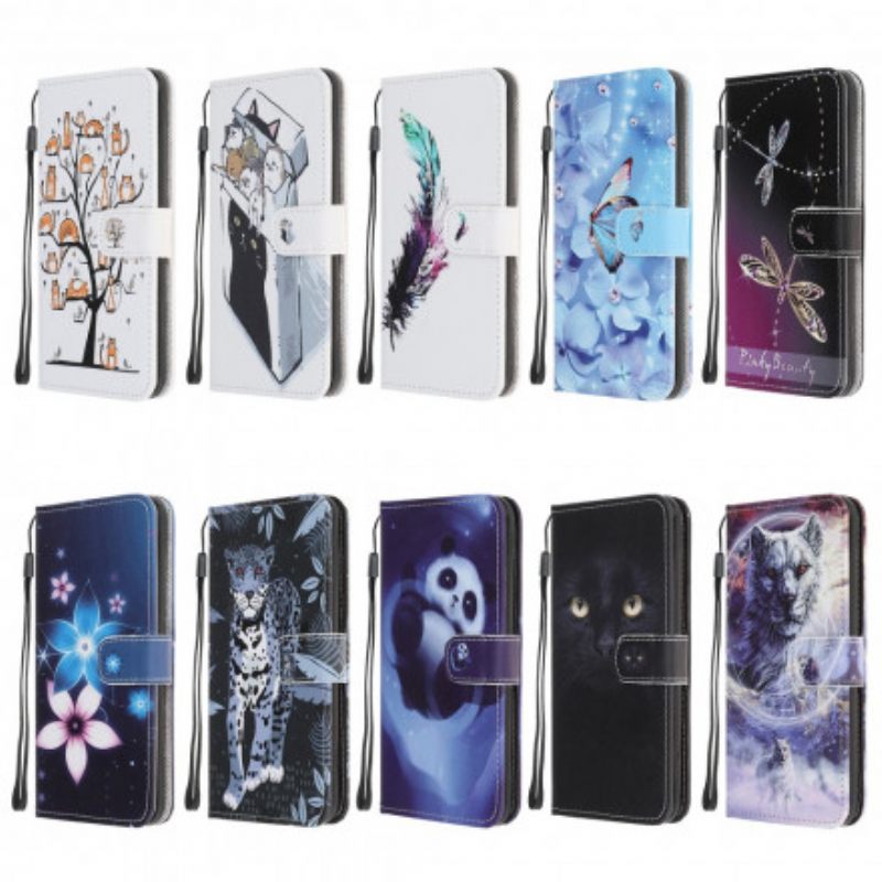 Flip Case Samsung Galaxy A32 5G Suojaketju Kuori Lunar Strap Flowers