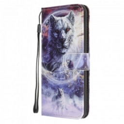 Flip Case Samsung Galaxy A32 5G Wolf Talvella Kaulanauhan Kanssa