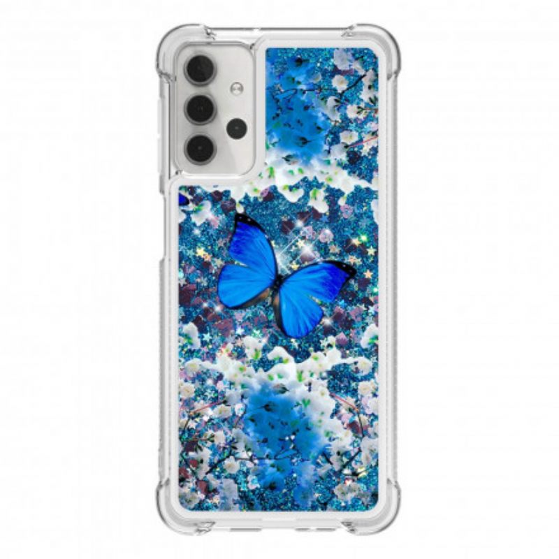 Kuori Samsung Galaxy A32 5G Glitter Blue Butterflies