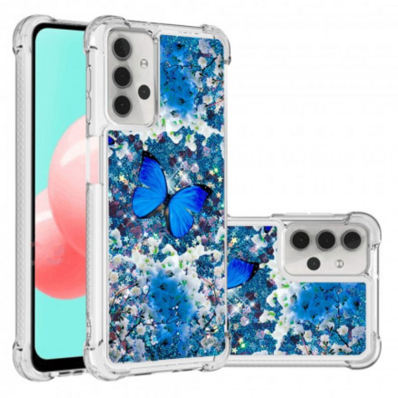 Kuori Samsung Galaxy A32 5G Glitter Blue Butterflies