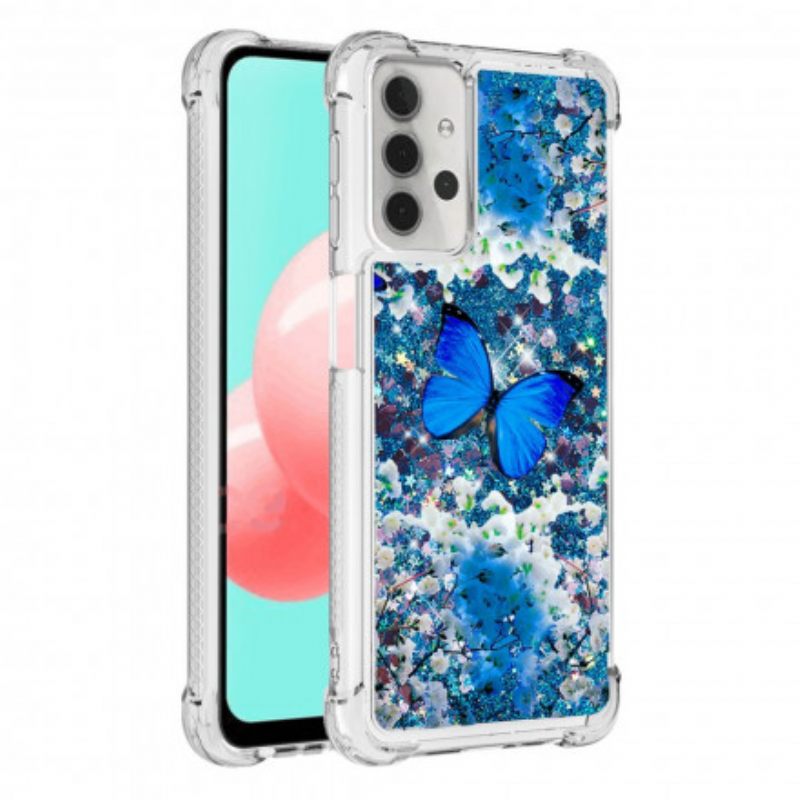 Kuori Samsung Galaxy A32 5G Glitter Blue Butterflies