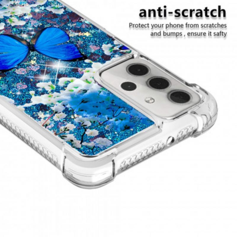 Kuori Samsung Galaxy A32 5G Glitter Blue Butterflies