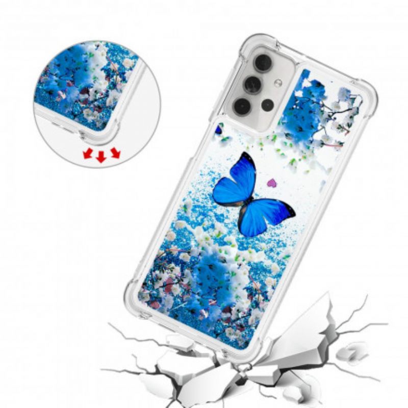 Kuori Samsung Galaxy A32 5G Glitter Blue Butterflies