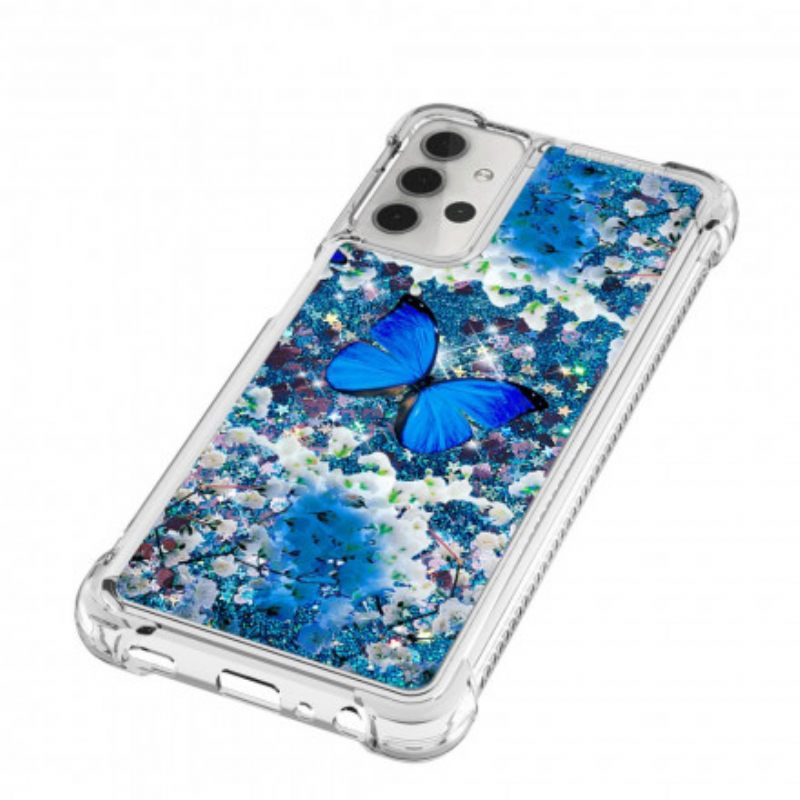 Kuori Samsung Galaxy A32 5G Glitter Blue Butterflies