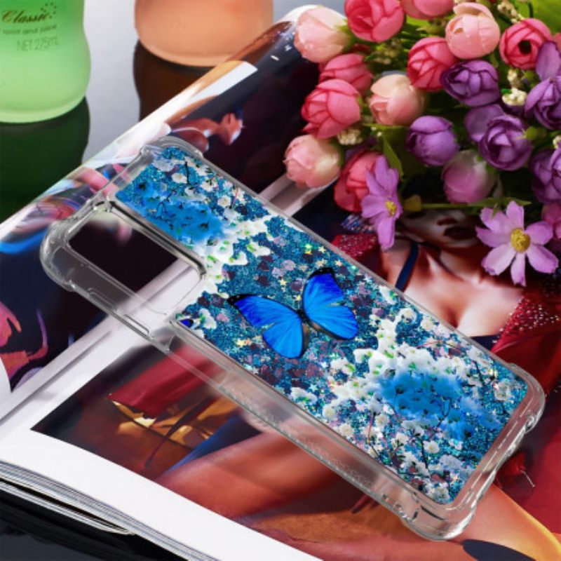 Kuori Samsung Galaxy A32 5G Glitter Blue Butterflies