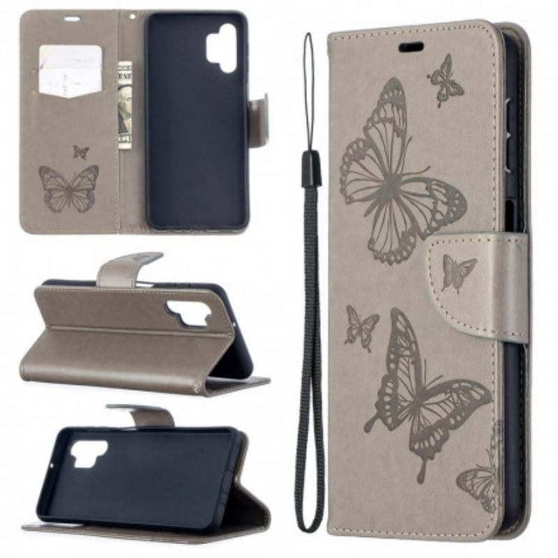 Nahkakotelo Samsung Galaxy A32 5G Butterflies In Flight With Lanyard