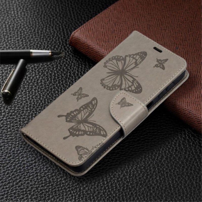 Nahkakotelo Samsung Galaxy A32 5G Butterflies In Flight With Lanyard