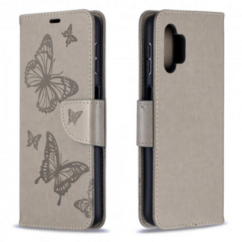 Nahkakotelo Samsung Galaxy A32 5G Butterflies In Flight With Lanyard