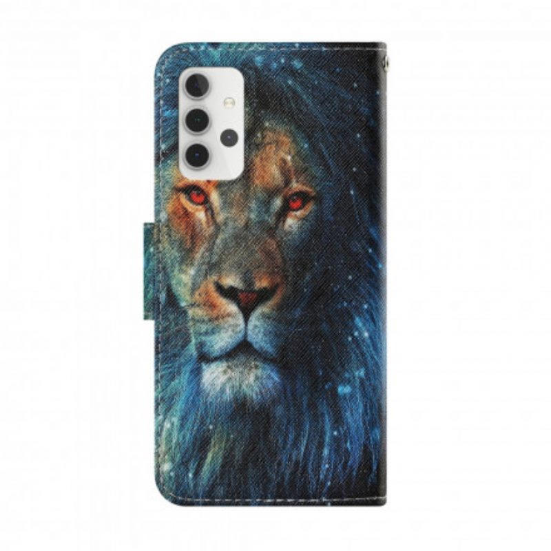 Nahkakotelo Samsung Galaxy A32 5G Lion Kaulanauhan Kanssa