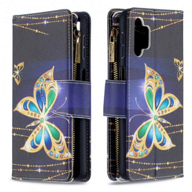 Nahkakotelo Samsung Galaxy A32 5G Vetoketjupussi Butterflies Art