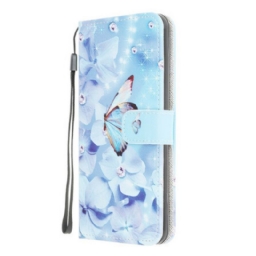 Flip Case Samsung Galaxy M12 / A12 Suojaketju Kuori Strappy Diamond Perhoset