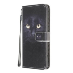 Nahkakotelo Samsung Galaxy M12 / A12 Suojaketju Kuori Strappy Black Cat Eyes