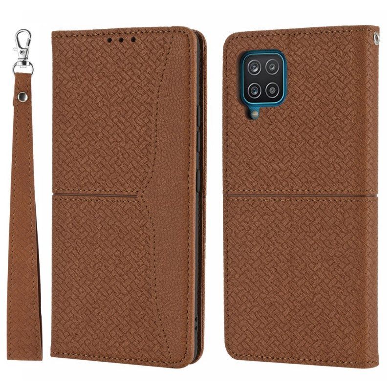 Puhelinkuoret Samsung Galaxy M12 / A12 Suojaketju Kuori Kotelot Flip Strappy Woven Leather Style