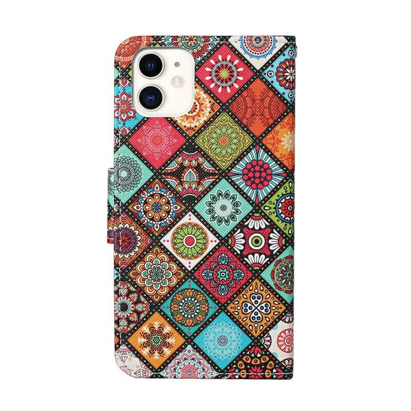 Flip Case iPhone 12 / 12 Pro Patchwork Mandalas Kaulanauhalla