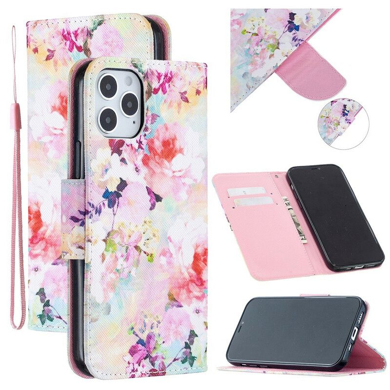 Flip Case iPhone 12 / 12 Pro Suojaketju Kuori Upeat Hihnakukat