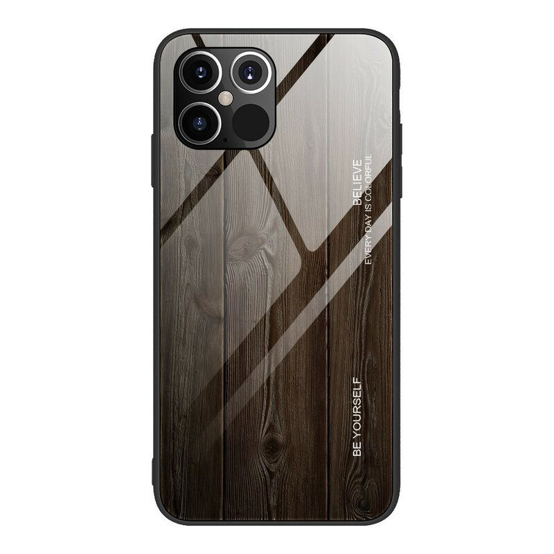 Kuori iPhone 12 / 12 Pro Tempered Glass Wood Design