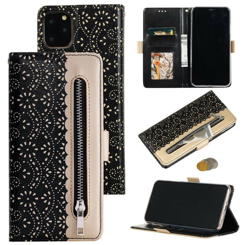 Nahkakotelo iPhone 12 / 12 Pro Suojaketju Kuori Lace Strap Kolikkokukkaro