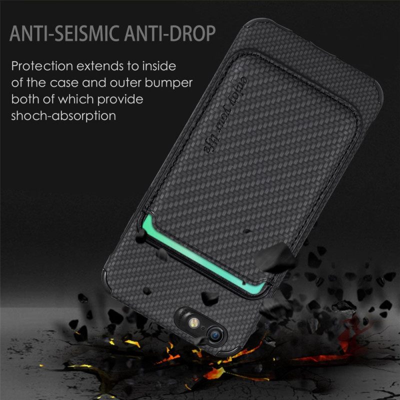 Case iPhone SE 3 / SE 2 / 8 / 7 Carbon Fiber Irrotettava Korttiteline