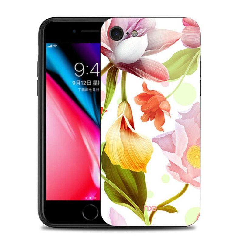 Kuori iPhone SE 3 / SE 2 / 8 / 7 Glass And Silicone Flowers Nxe