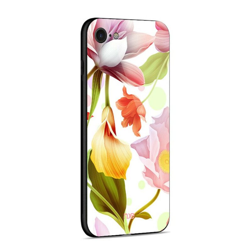 Kuori iPhone SE 3 / SE 2 / 8 / 7 Glass And Silicone Flowers Nxe