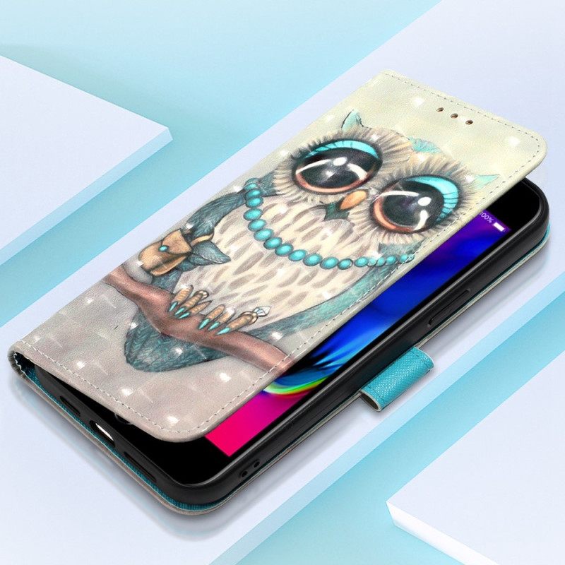 Nahkakotelo iPhone SE 3 / SE 2 / 8 / 7 Suojaketju Kuori Miss Owl Hihnassa