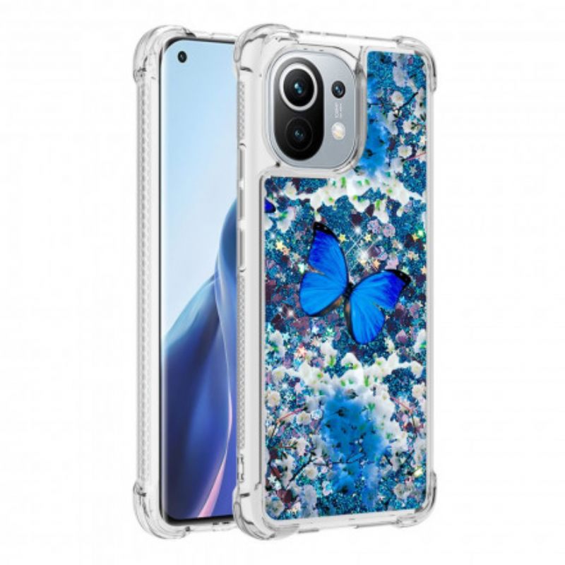 Kuori Xiaomi Mi 11 5G Glitter Blue Butterflies