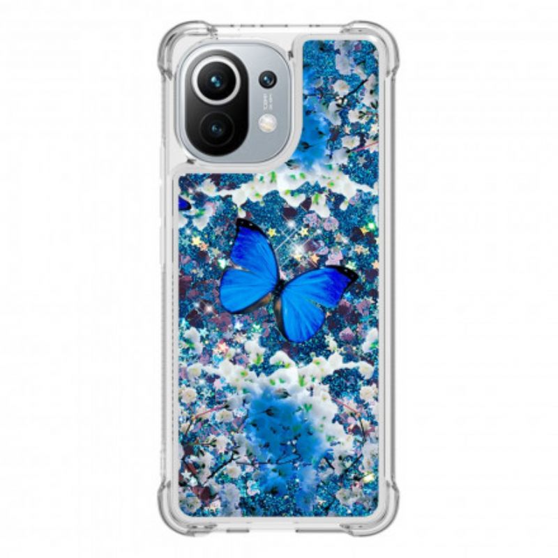 Kuori Xiaomi Mi 11 5G Glitter Blue Butterflies