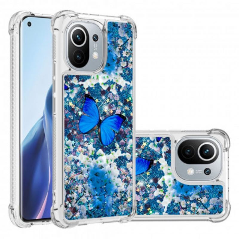 Kuori Xiaomi Mi 11 5G Glitter Blue Butterflies