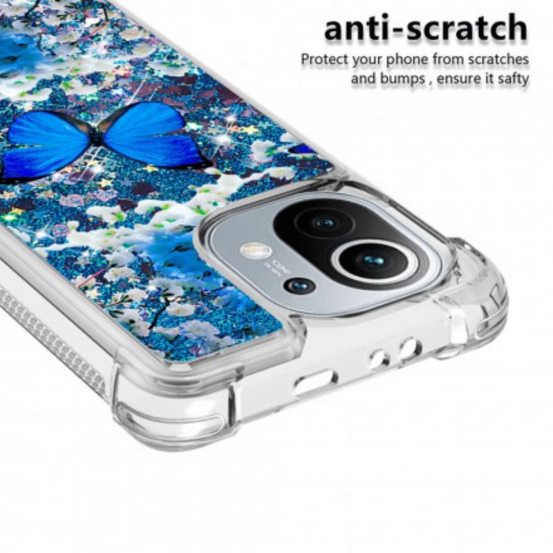 Kuori Xiaomi Mi 11 5G Glitter Blue Butterflies