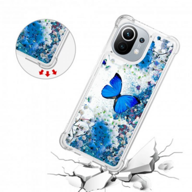 Kuori Xiaomi Mi 11 5G Glitter Blue Butterflies