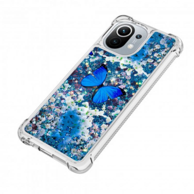 Kuori Xiaomi Mi 11 5G Glitter Blue Butterflies