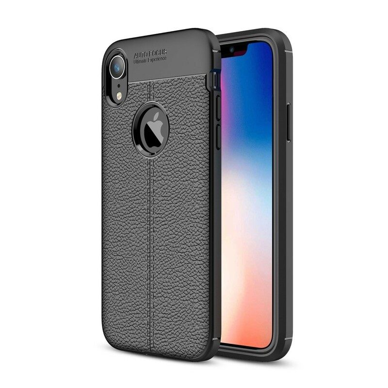 Case iPhone XR Double Line Litchi Leather Effect