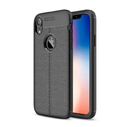 Case iPhone XR Double Line Litchi Leather Effect