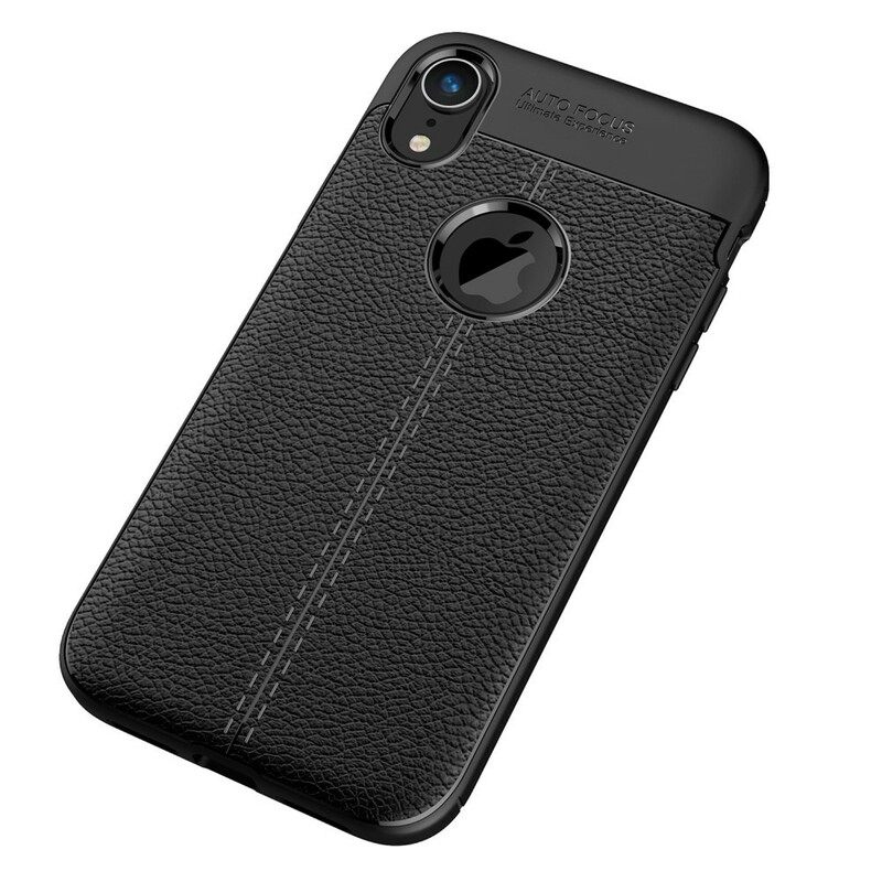 Case iPhone XR Double Line Litchi Leather Effect