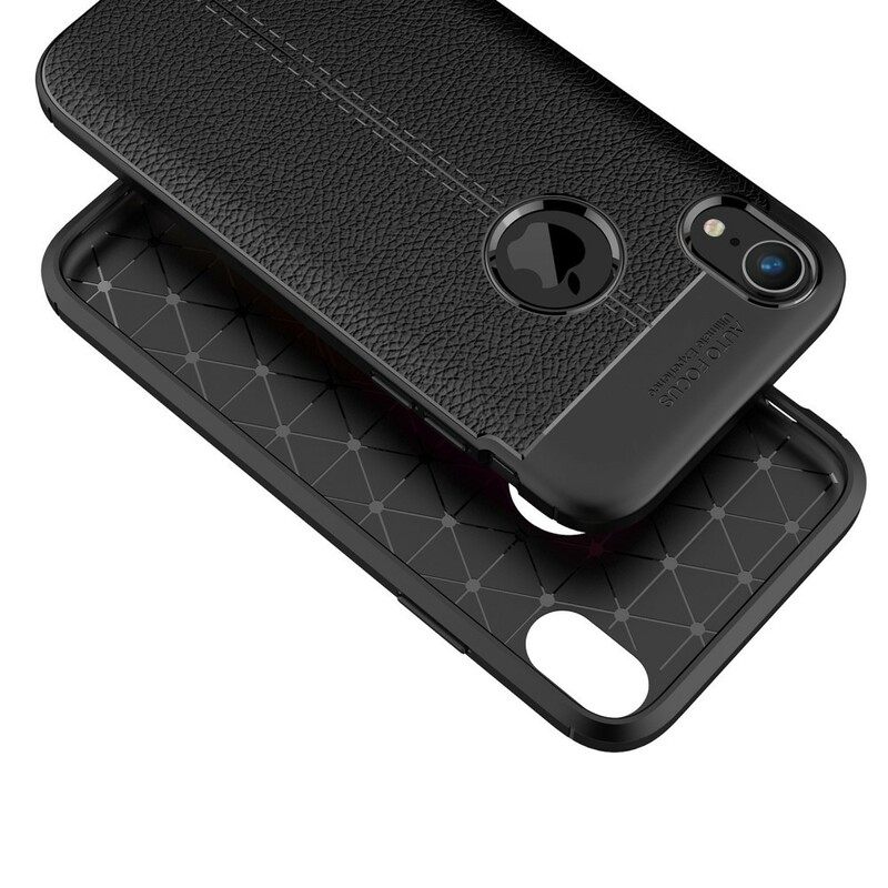 Case iPhone XR Double Line Litchi Leather Effect