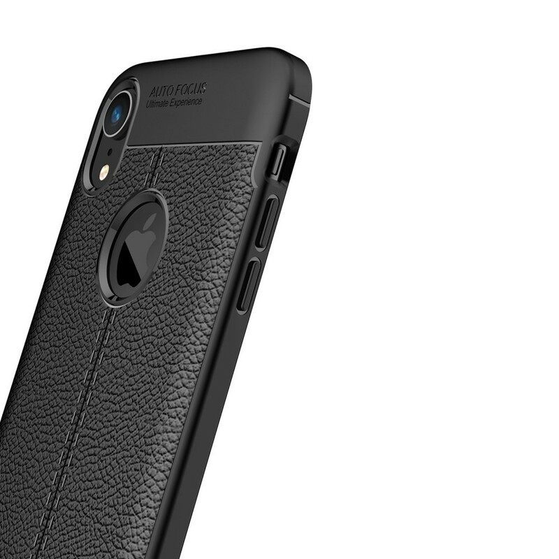 Case iPhone XR Double Line Litchi Leather Effect