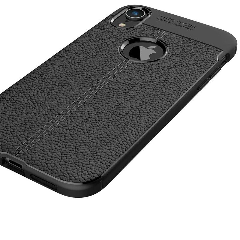 Case iPhone XR Double Line Litchi Leather Effect