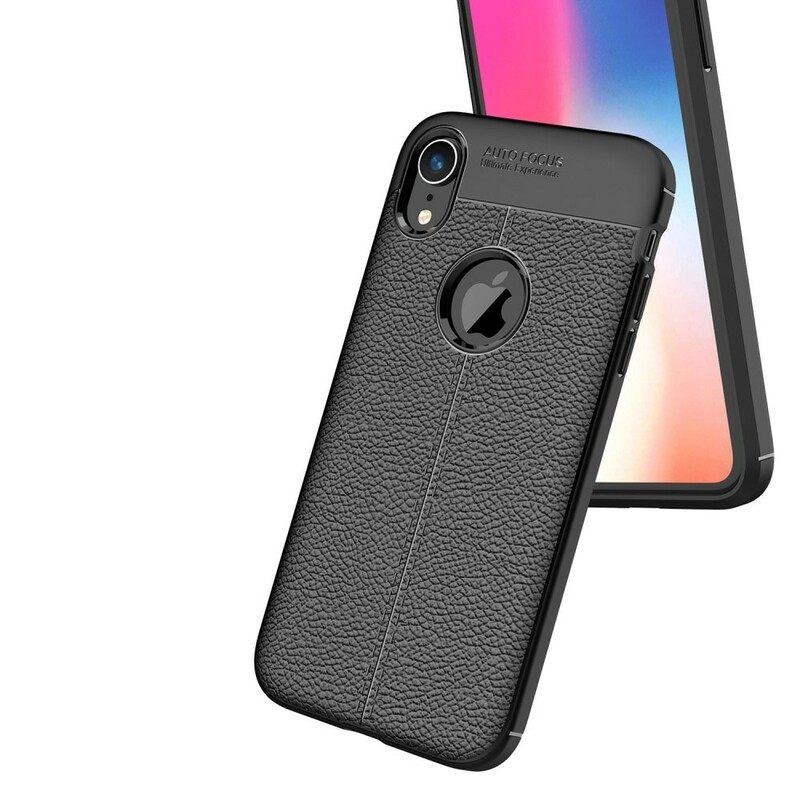 Case iPhone XR Double Line Litchi Leather Effect