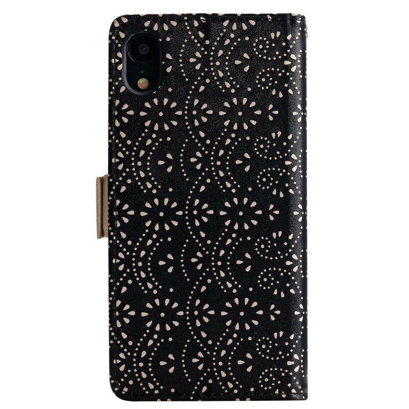 Flip Case iPhone XR Suojaketju Kuori Lace Strap Kolikkokukkaro