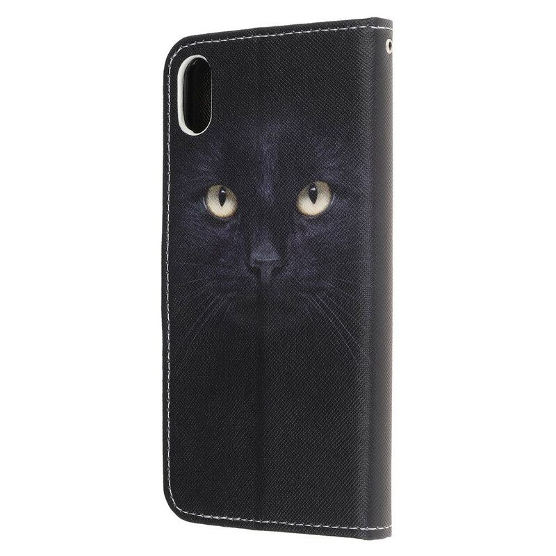 Kotelot iPhone XR Suojaketju Kuori Black Cat Eyes Hihnalla