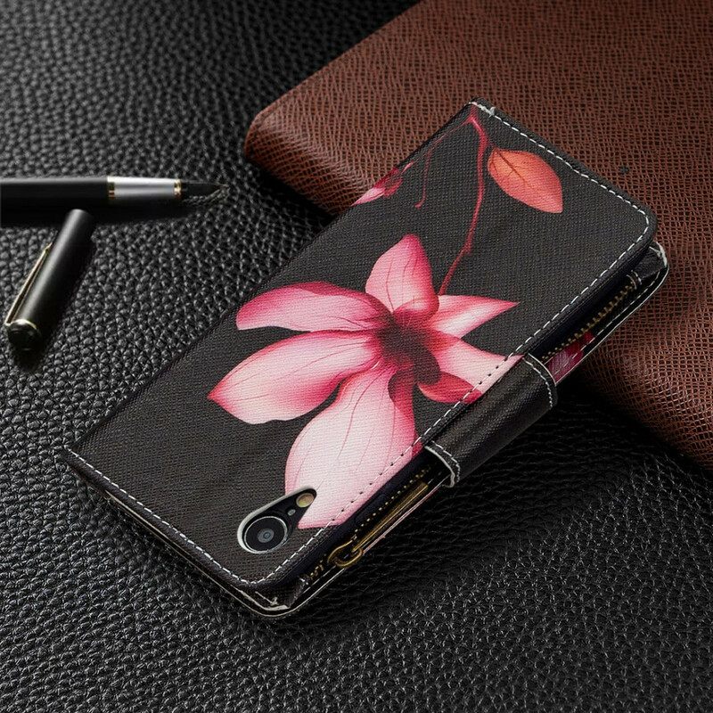 Nahkakotelo iPhone XR Flower Vetoketjullinen Tasku